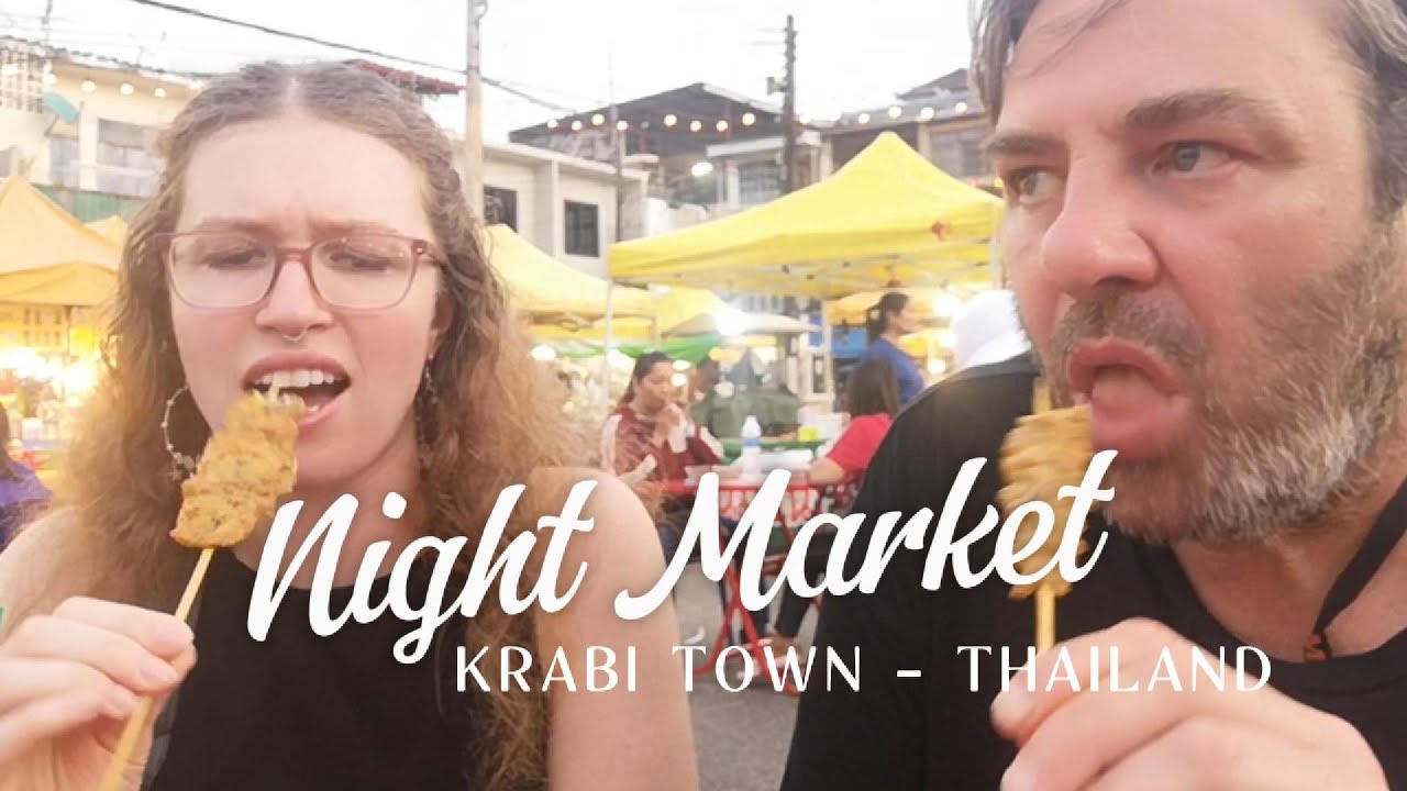 We enjoy some MEAT STICKS at Krabi Town Night Market - THAILAND 🇹🇭