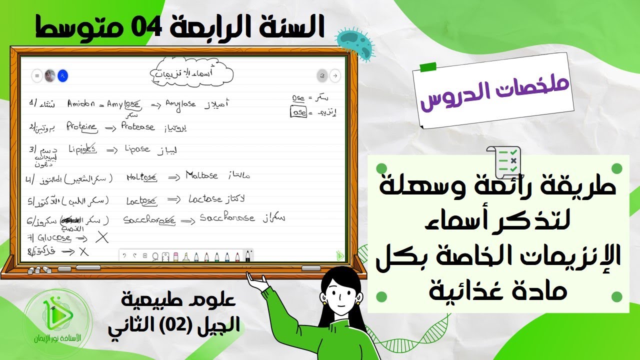 طريقة رائعة وسهلة لتذكر أسماء الإنزيمات الخاصة بكل مادة غذائية علوم طبيعية سنة 04 متوسط