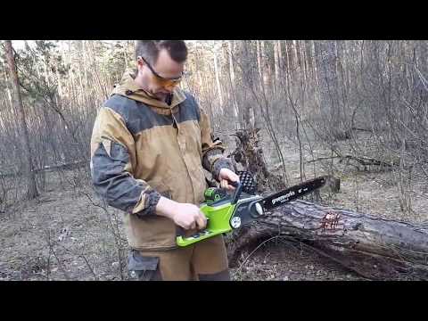 Тест аккумуляторной пилы без тормоза цепи Greenworks G40CS30K2 Тест аккумуляторной пилы без тормоза цепи Greenworks G40CS30K2