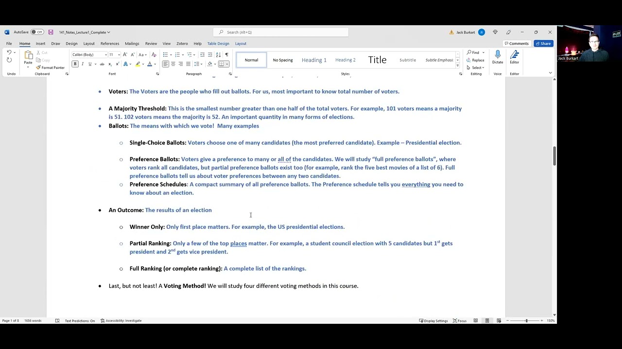 The Mathematics of Elections: The Plurality and Borda Count Method