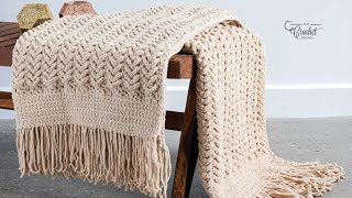 Crochet Bernat Herringbone Blanket Pattern | EASY | The Crochet Crowd