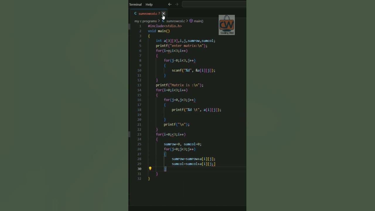 Sum of individual row and column in c #programming #trendingshort - YouTube