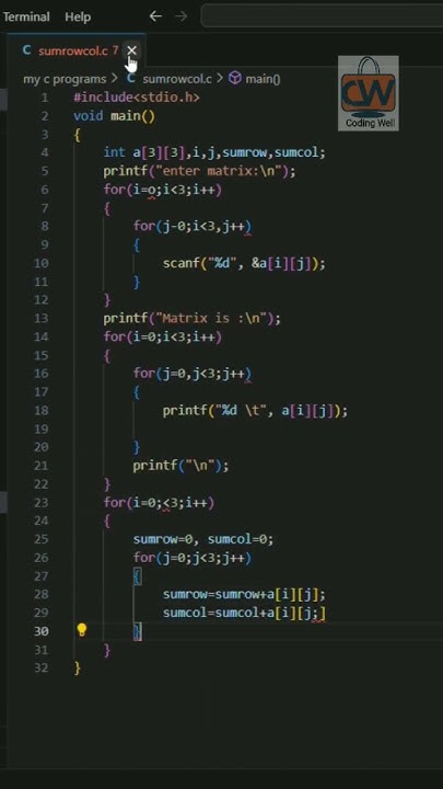Sum of individual row and column in c #programming #trendingshort - YouTube