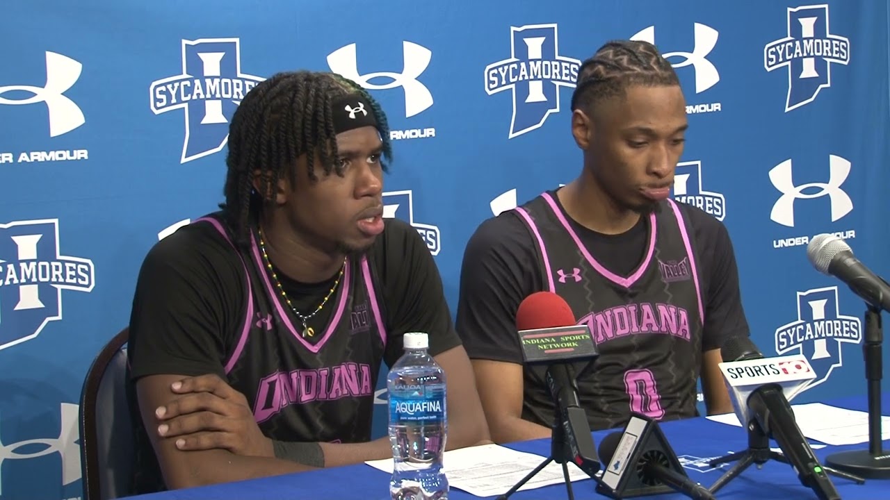 Послематчевая пресс-конференция игроков команды Indiana State после победы над Illinois State со ...