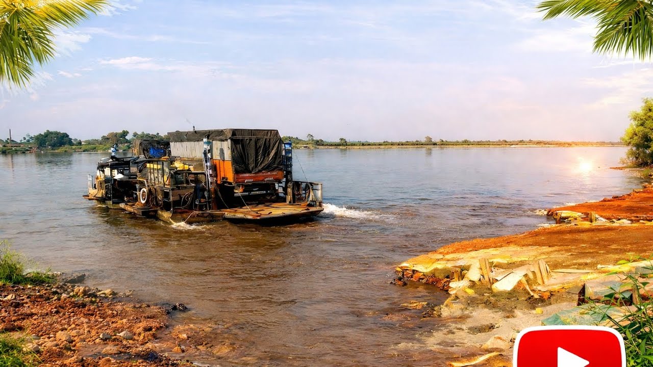Heavy load ferry crossing the river 🌊🌊