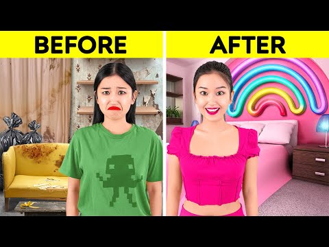 AMAZING ROOM MAKEOVER || Coolest DIY Decor Ideas on a BUDGET by 123 GO! CHALLENGE