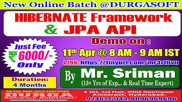 HIBERNATE FRAMEWORK & JPA API Online Training @ DURGASOFT