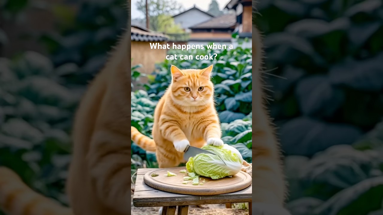 Cat cooking vegetables 