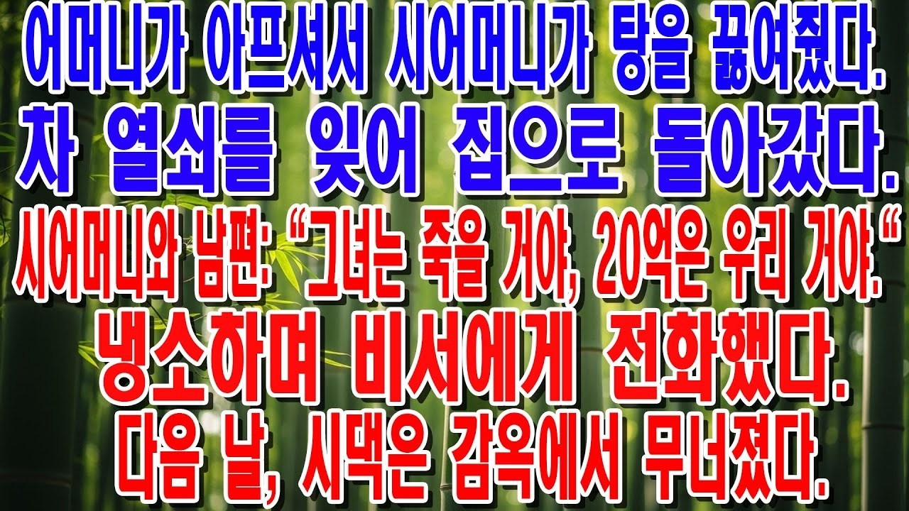 20억 재개발 보상금에 눈이 멀어 삼계탕에 독을 탄 시어머니, 결국 길바닥에 나앉았습니다
