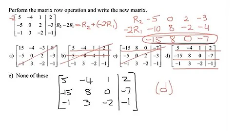 Perform a Row Operation on a 3x4 Matrix: Row2-2*Row1 and Write Answer in Row2