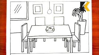 How To Draw Dining Room | Draw Rooms Easily