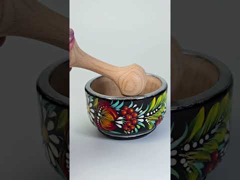 Розписна ступка Ступка сувенір Український подарунок Дерев'яна ступка для спецій Кухонне приладдя, видео 1