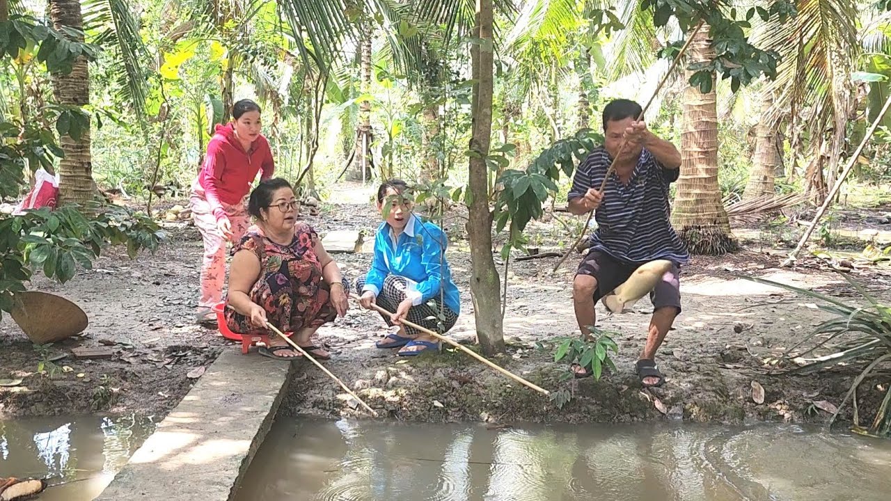 Đang Mùa Mưa Bão Gia Đình Rủ Nhau Ra Vườn Câu Cá Rô Mề Giật Đã Tay | BQCM & Family T 1316