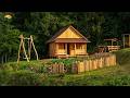 Building A Wooden House On The Hillside with Outdoor Kitchen And Swing