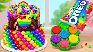 Cute Mini Rainbow Cake with Melting Heart 💖🌈 Sweet Tutorial✨Tiny Treat Creations