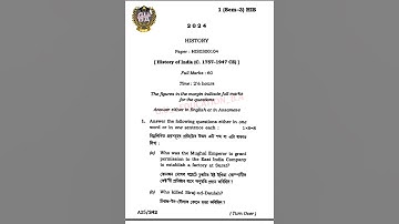 FYUGP BA 3rd Sem HISTORY (Major/Minor) HIS0300104 Question paper 2024 Guwahati University#shorts#nep