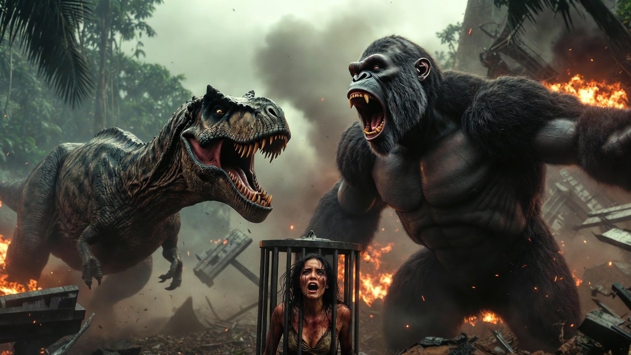 Epic Battle: King Kong vs T-Rex – To Rescue The Girl 🦍🔥 | Kong Movie Adventure
