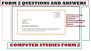 Form 2 Computer studies | All topics Question and Answers | Comprehensive and precise answers | S2