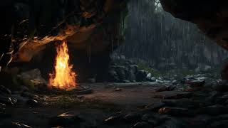 Rain in the Cave| Calming Raindrops and Warm Fire to Aid in Peaceful Sleep and Stress Reduction