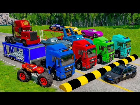 Flatbed Truck McQueen | Transportation with Truck - Pothole vs Car #12 | BeamNG.Drive Gameplay