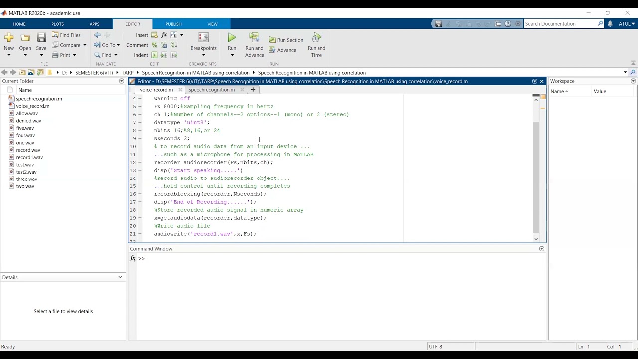 project speech recognition using matlab