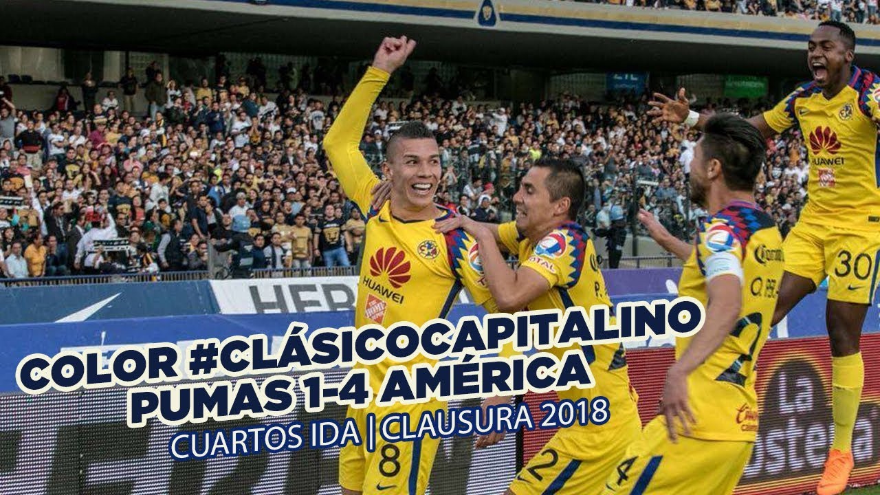Color Pumas 1-4 América Liguilla Cuartos de final IDA Clausura 2018 -  YouTube