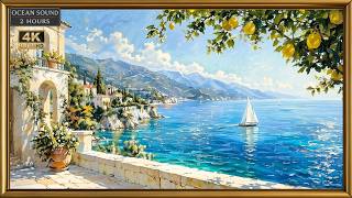 Summer by the Sea | Lemon & Blue Coastal Frame TV Art 4K | Ocean Sounds | 2 Hours screenshot 5