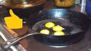 First Scrambled Eggs with Grandmas 60 y/o Cast Iron Skillet