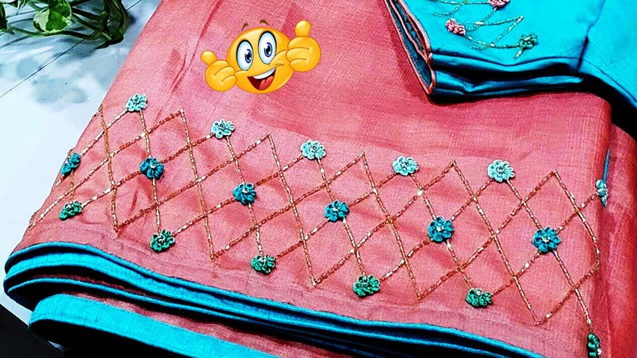 Hand Embroidery saree border design Easy and beautiful