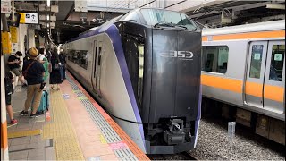 【臨時特急あずさ74号】E353系S101編成（トップナンバー）が立川駅を発車するシーン（8074M）2022.8.14