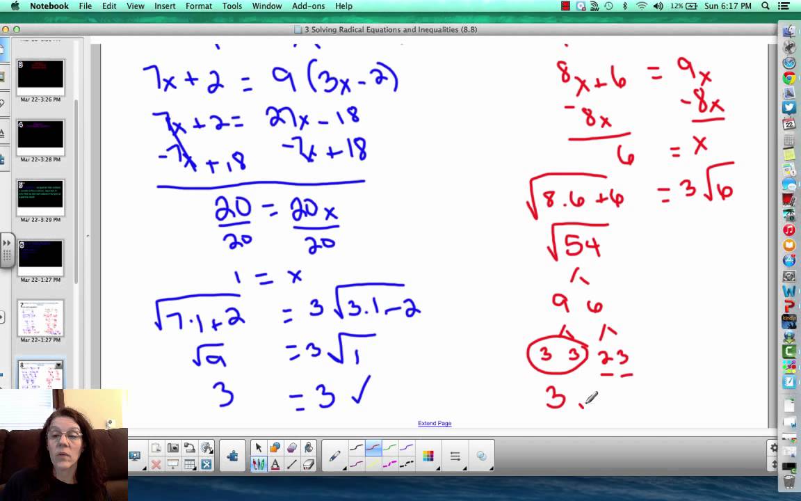 Algebra 2 8.8 solving radical equations - YouTube