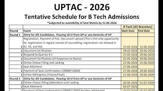 UPTAC 2026 Counselling Latest Update- Round 1 to Round 4 Schedule| Important Dates for Round 1 to 4