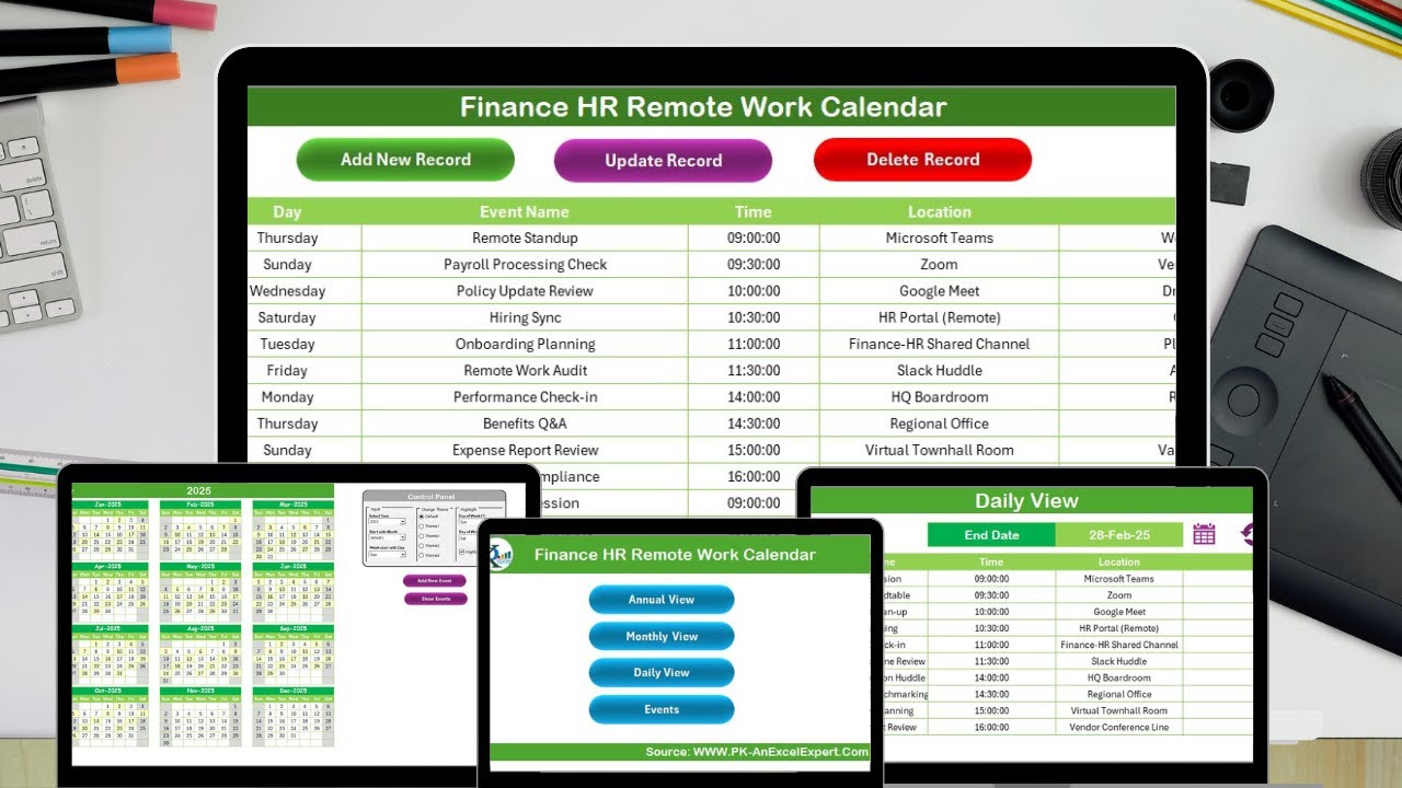 Finance HR Remote Work Calendar in Excel - YouTube