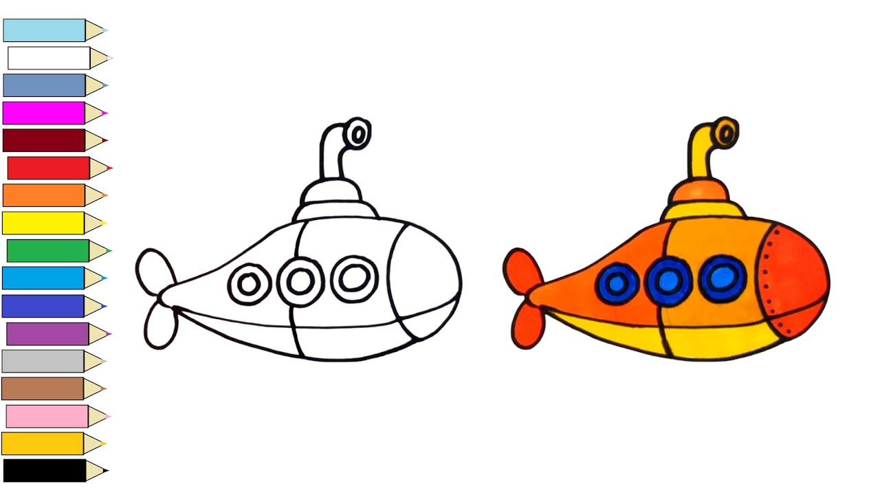 Submarine Drawing for Kids | Easy Step by Step Underwater Vehicle Drawing