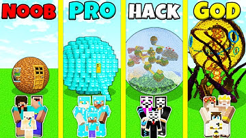 Minecraft Battle: NOOB vs PRO vs HACKER vs GOD: INSIDE SPHERE BASE HOUSE BUILD CHALLENGE / Animation