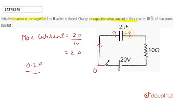 Initially capacitor is uncharged at `t = 0` switch is closed. Charge on capacitor when cu
