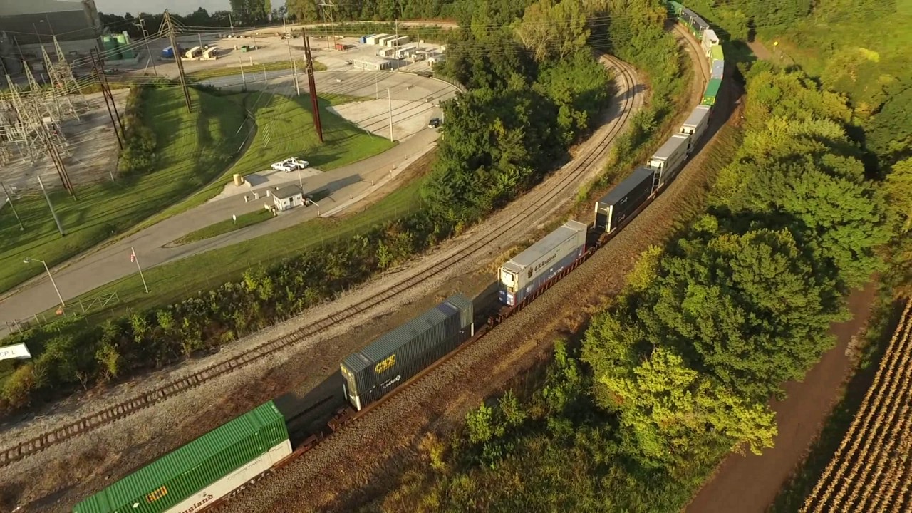 Sibley, MO UP stack train with middle DPU Coal Plant and Missouri River