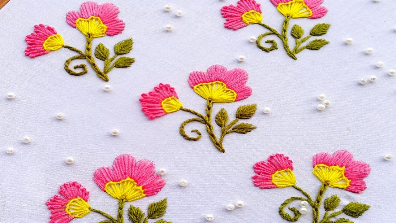 Amazing hand work embroidery design || All over 3D embroidery flower ...