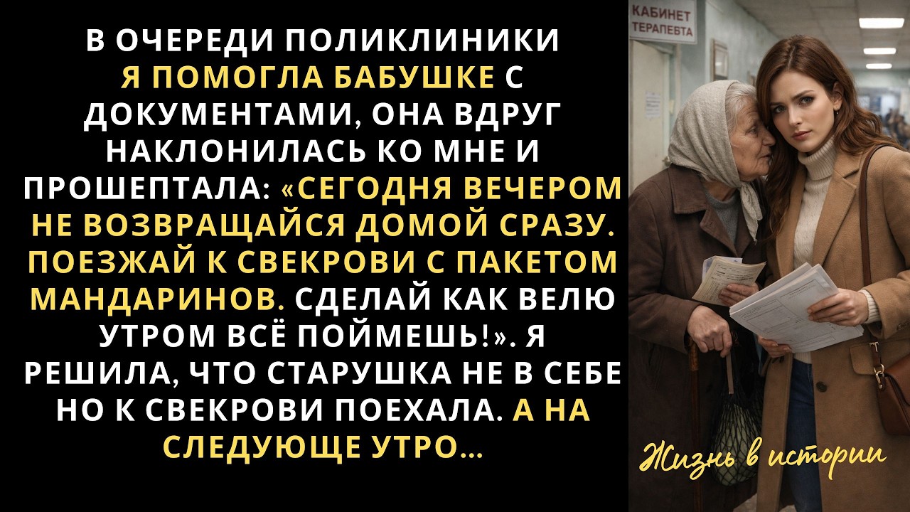 В очереди поликлиники я помогла бабушке с документами, она сказала поехать к свекрови с пакетом
