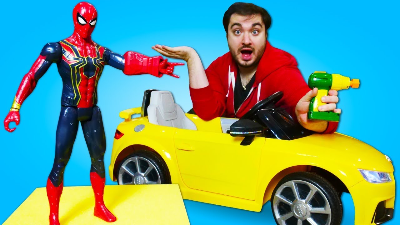 Toy Car Repair Shop Spiderman & Tobot Deltatron Ride Cars Cars for