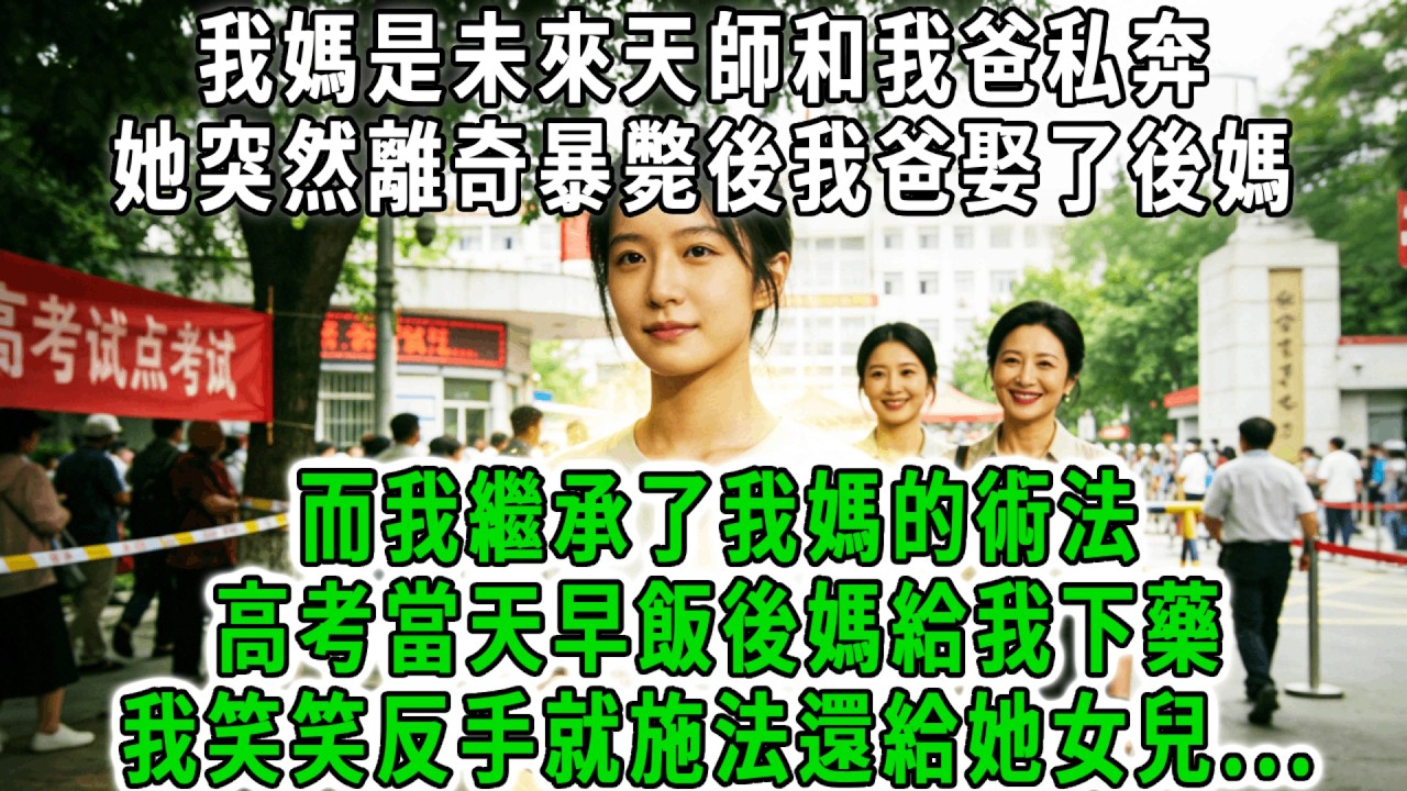 我媽是未來天師和我爸私奔，她突然離奇暴斃後我爸娶了後媽，而我繼承了我媽的術法，高考當天早飯後媽給我下藥，我笑笑反手就施法還給她女兒，她去茅山求助大師發現是我傻了！#荷上清風 #爽文