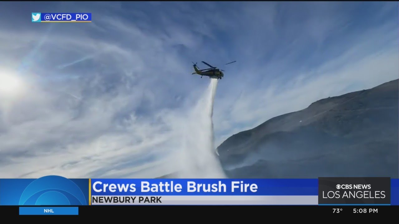 Crews battle multi-acre brush fire in Newbury Park - YouTube