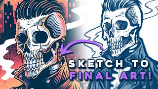 My Full DIGITAL ART Process! | Sketch to Linework to Colour