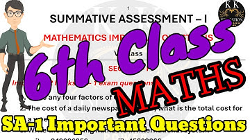 6th Class Maths SA-1 Important Questions 2025 | SA-1 Exam Paper | 6th Class Maths Model Paper | #sa1