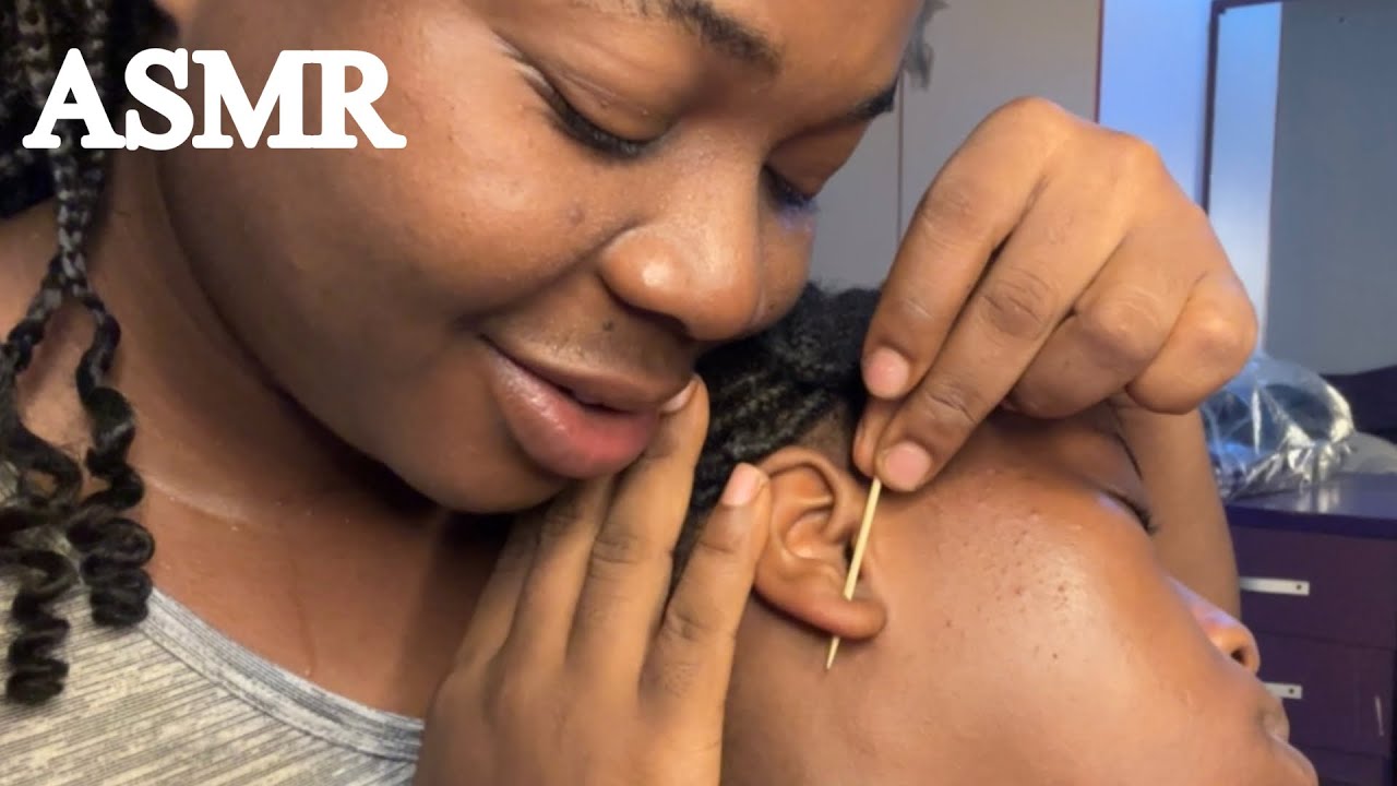 ASMR✨Toothpicking Your Dirty Ear Lobe Plus Soft whispers and Gum sounds