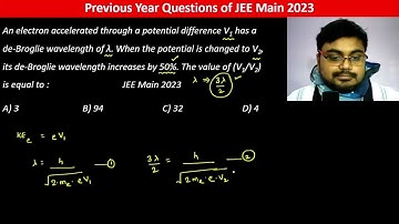 An electron accelerated through a potential difference V1 has a de-Broglie wavelength of λ.
