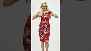 Red Floral Print Cap Sleeve Crossover Top Bardot Wiggle Dress