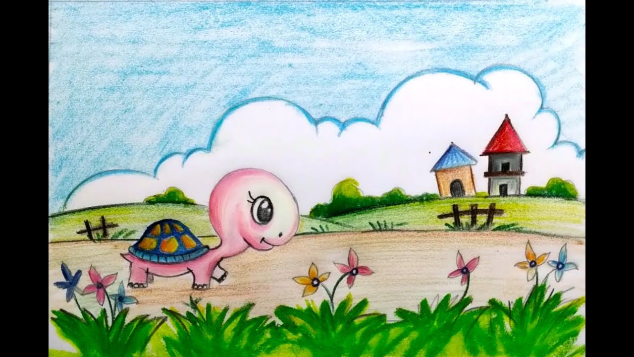 how to draw a cartoon scenery with turtle - YouTube