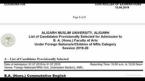 AMU RESULT OF B.A(HONS) ARTS & SOC. SCIENCES UNDER FOREIGN NATIONALS/ NRI 2019 -20