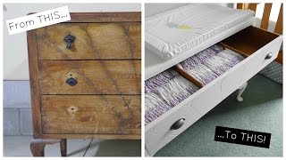 Join me as I transform an old oak dresser in need of repair and a little TLC into a sleek and chic change table for our babies room.